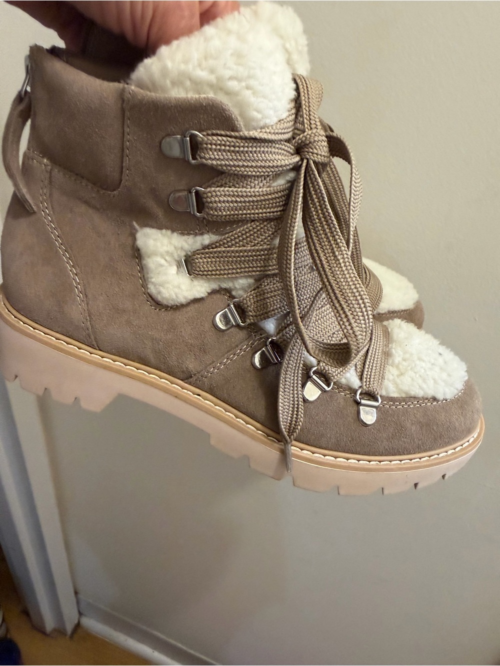 Dolce Vita Taupe Suede Lace-Up Sherpa Hiker Boot
